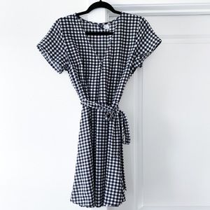 Black & white gingham wrap dress